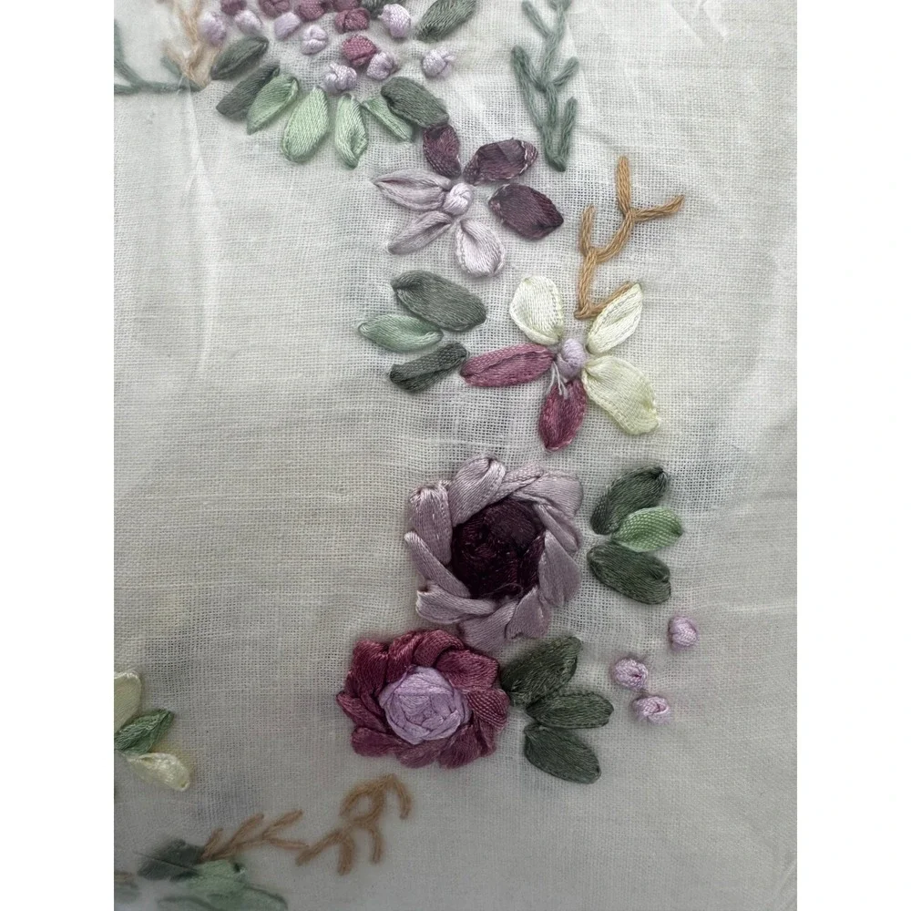 New Vintage Sweet Briar 12x16 Floral Embroidered Lumbar Accent Pillow